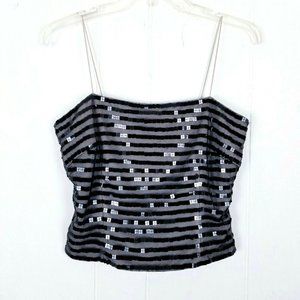 Kay Unger Y2K Sequin Striped Bustier Tank Top Women Size 4 Strappy